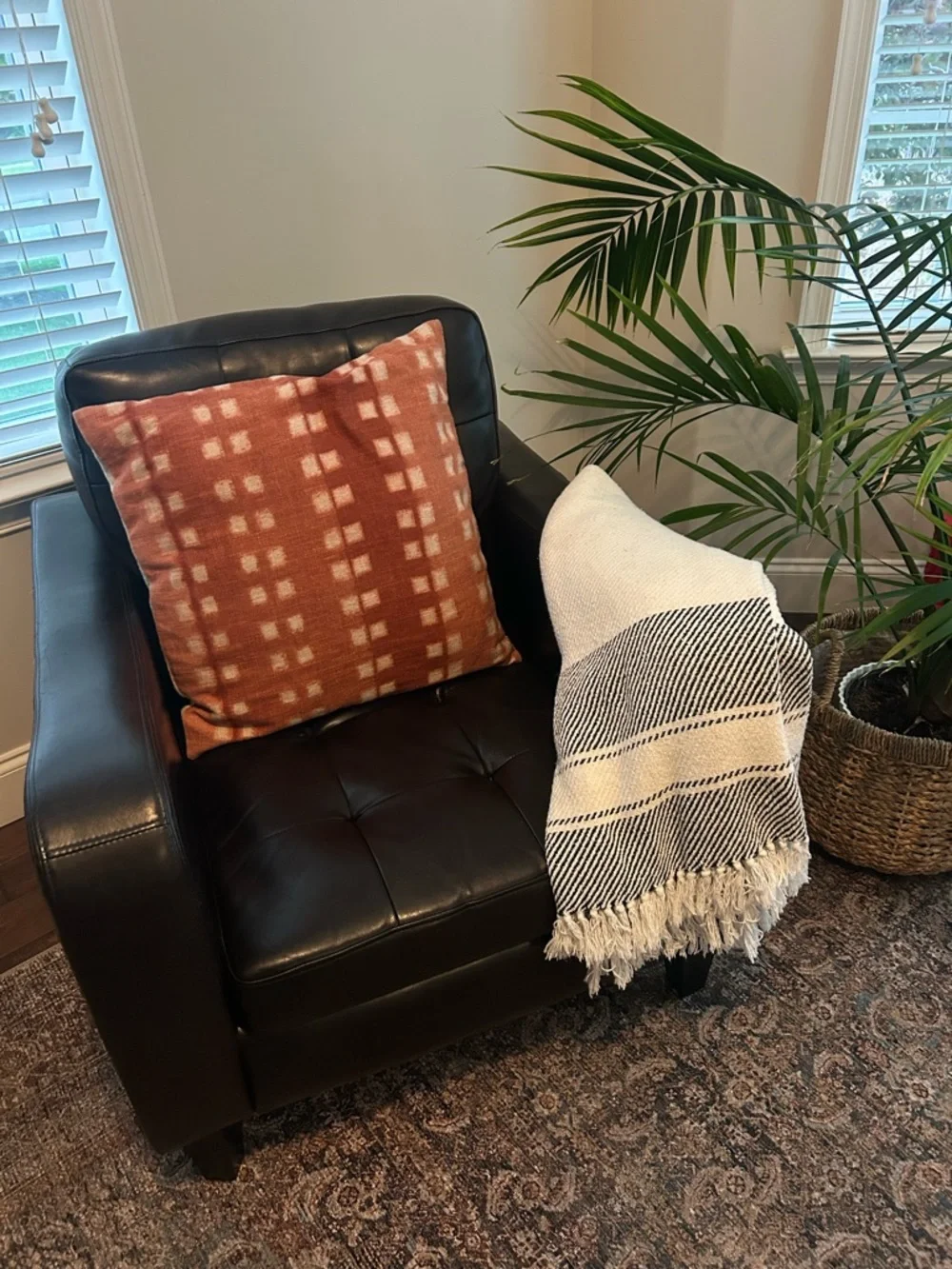 West Elm Rust and Cream Plaid Throw Pillow Pair